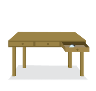 A phone inside a table drawer